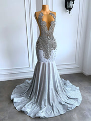 Silver Diamond Mermaid Prom Dress