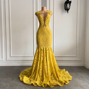 Elegant Yellow Sequin Mermaid Prom Dress