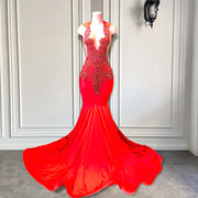 Red Mermaid Prom Dress With Handmade Diamond