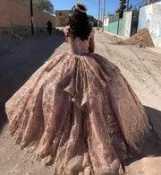 Pink Off The Shoulder Quinceanera Dresses Sparkly Lace Ball Gown Sweet 16 Princess Dress Gala Vestido De 15 Anos