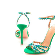 2022 Summer New Stiletto Round Toe High-Heeled Peep Toe Rhinestone Large Size Hollow Cross Sandals For Women