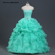 Real Photos Organza Ruffled Lime Green Dress for 15 Years Diamond Beaded Ball Gown Quinceanera Dresses In Stock DH9929