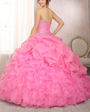 Real Photos Organza Ruffled Lime Green Dress for 15 Years Diamond Beaded Ball Gown Quinceanera Dresses In Stock DH9929