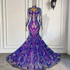Sparkly Purple Sequin High Neck Sexy Long Sleeve Prom Dress