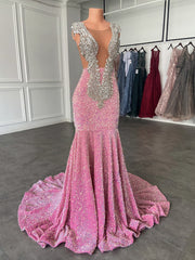 Luxury Pink Sequin Mermaid Prom