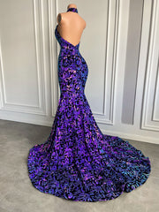 Long Sparkly Sexy Mermaid Style Backless Velvet Sequin Prom Gala Gowns