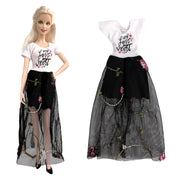 NK  1 Set Fashion Multicolor Outfit  Dress Shirt Denim Grid Skirt Daily Casual Wear for Barbie Clothes Doll Accessories  JJ