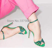 Fashion Colorful Crystal Woman Sandals Shoes New Stiletto Heel Lady Summer High Heels Sexy Female Rhinestone Wedding Shoes