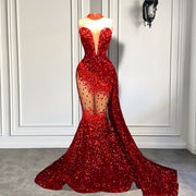 Red Sequin Mermaid Prom Dress