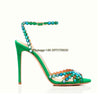 Summer Ladies New Stiletto Round Toe High Heel Open Toe Rhinestone Large Size Buckle Hollow Cross Sandals Gift for Women