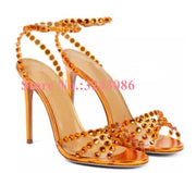 Fashion Colorful Crystal Woman Sandals Shoes New Stiletto Heel Lady Summer High Heels Sexy Female Rhinestone Wedding Shoes