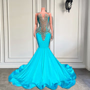 Light Blue Mermaid Sparkly Silver Beading Prom Dress