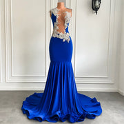 Long Elegant Prom Dresses Sexy Mermaid Real Picture Sparkly Silver Embroidery Gowns Royal Blue Prom Gala Formal