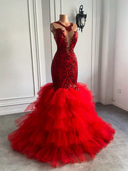 Long Elegant Prom Dresses Ruffles Mermaid Style Dress