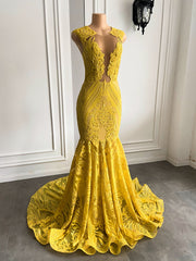 Elegant Yellow Sequin Mermaid Prom Dress