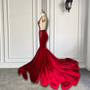 Red Velvet Beaded Mermaid Prom Dress