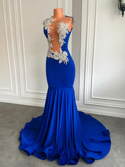 Long Elegant Prom Dresses Sexy Mermaid Real Picture Sparkly Silver Embroidery Gowns Royal Blue Prom Gala Formal