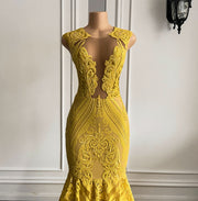 Elegant Yellow Sequin Mermaid Prom Dress