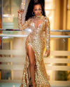 Sparkly Gold Crystal Sequin Mermaid Prom Dress