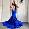 Royal Blue Velvet Long Elegant Prom Dress
