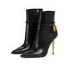 Sexy Metal Lock Decorate Ankle Boots Women Gold Stiletto High Heel Pointed Toe Short Booties Fashion Zipper Boots