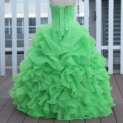 Real Photos Organza Ruffled Lime Green Dress for 15 Years Diamond Beaded Ball Gown Quinceanera Dresses In Stock DH9929