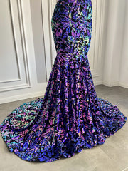 Long Sparkly Sexy Mermaid Style Backless Velvet Sequin Prom Gala Gowns