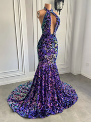 Long Sparkly Prom Dresses Sexy Mermaid Style Backless Velvet Sequin Prom Gala Gowns For Party