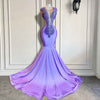 Sexy Mermaid Handmade Beaded Diamond Lavender Mermaid Prom Dress