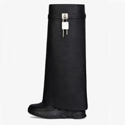 Round Toe Lock Buckle Platform Shark Boots Woman Winter 2022 Black Slip-On Trouser Boot Female White Fashion Shoes for Women