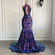 Long Sparkly Sexy Mermaid Style Backless Velvet Sequin Prom Gala Gowns