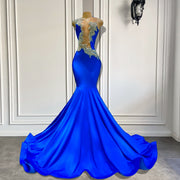 Royal Blue Sexy Mermaid Sparkly Silver Embroidery Prom Gown