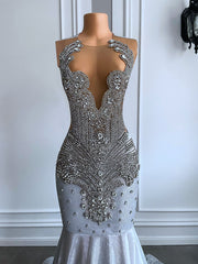 Silver Diamond Mermaid Prom Dress