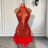 Red Halter Luxury Beaded Diamond Birthday Dress