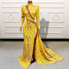Long Sparkly Sequin Gold High Neck Full Sleeves Prom Dress