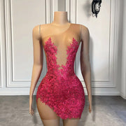 Hot Pink Applique Cocktail Dress