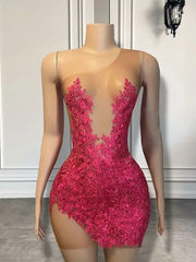 Hot Pink Applique Cocktail Dress