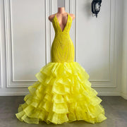 Radiant Glow: Yellow Sequin Mermaid Prom Dress