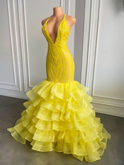 Radiant Glow: Yellow Sequin Mermaid Prom Dress