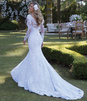 Sexy Wedding Dresses Mermaid Long Sleeve Tulle Lace Beaded Pearls Formal New Design Wedding Gowns Vestido De Noiva KW11