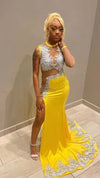 Sexy Yellow Sheer Silver Prom Dress