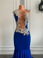 Long Elegant Prom Dresses Sexy Mermaid Real Picture Sparkly Silver Embroidery Gowns Royal Blue Prom Gala Formal