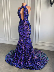 Long Sparkly Sexy Mermaid Style Backless Velvet Sequin Prom Gala Gowns