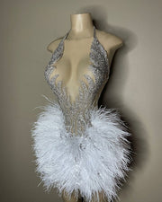 Luxury Beaded  Feather Mini Dress