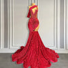 Crystal Red One-Shoulder Mermaid Prom Dress
