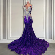 Diamond Purple Sequin Mermaid Prom Dress