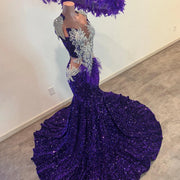 Diamond Purple Sequin Mermaid Prom Dress