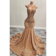 2024 Sparkly Gold Diamonds Long Prom Dress