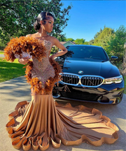 Sparkly Mermaid Prom Dress For Mesh Glitter Bead Crystals Rhinestones Feathers