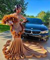 Sparkly Mermaid Prom Dress For Mesh Glitter Bead Crystals Rhinestones Feathers
